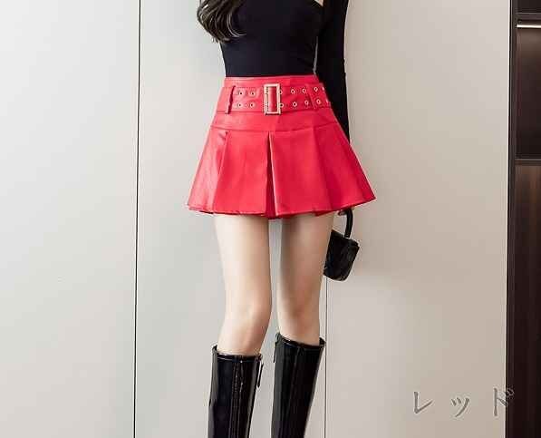 ミニスカート フリルスカート かわいい シンプル カジュアル ボトムス 秋冬 M レッド