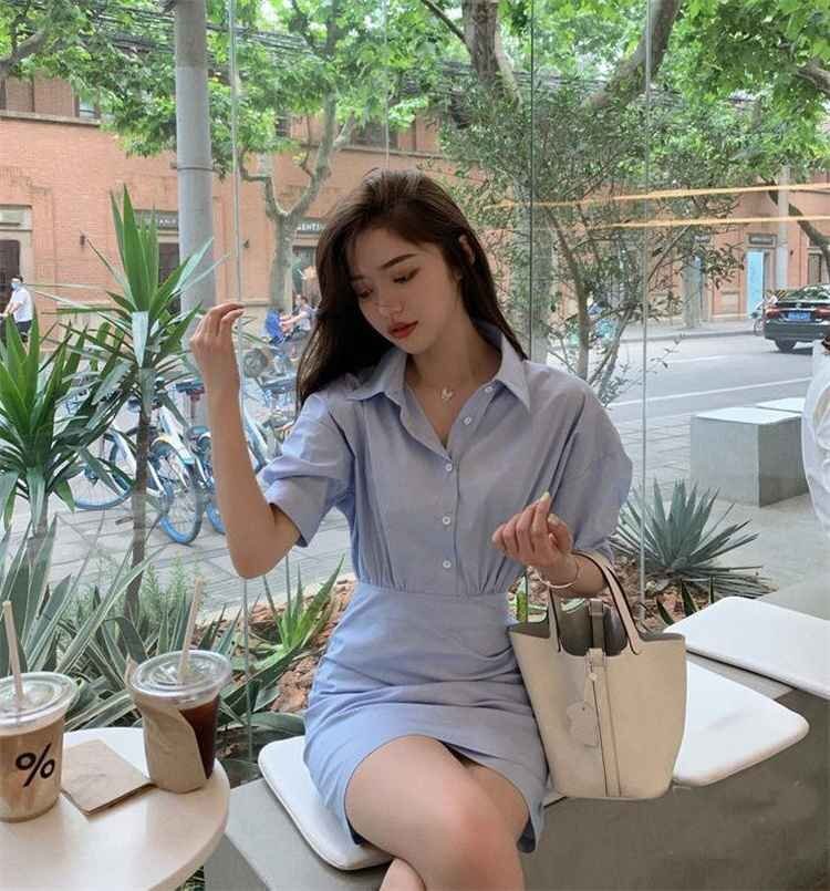 ミニスカート シャツワンピ ワンピース シンプル L ホワイト