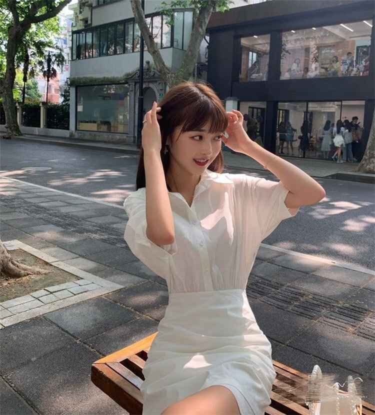 ミニスカート シャツワンピ ワンピース シンプル L ホワイト