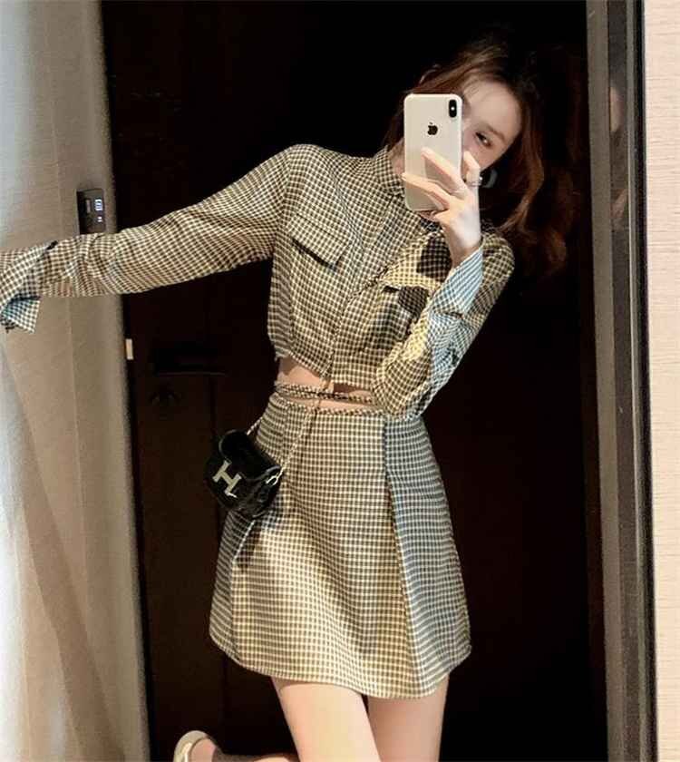 ワンピース ミニスカート丈 ハイウエスト sweet系 カジュアル Aライン 上著 スカート L チェック柄