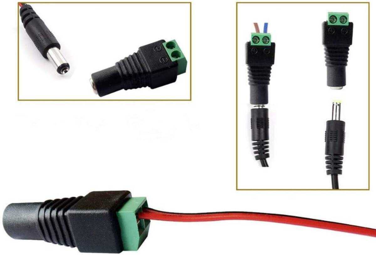 5.5mm x 2.1mm DC 12V電源アダプタクイックコネクタ【オス10＋メス10】 ネジ端子アダプタ LEDテープライト　DCジャック変換プラグ　　