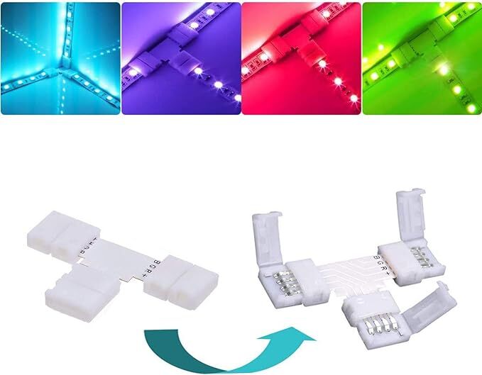LEDテープライト用T字型連結(jié)コネクター　4Pin 10mm 　5050/3528　ストリップライト　　