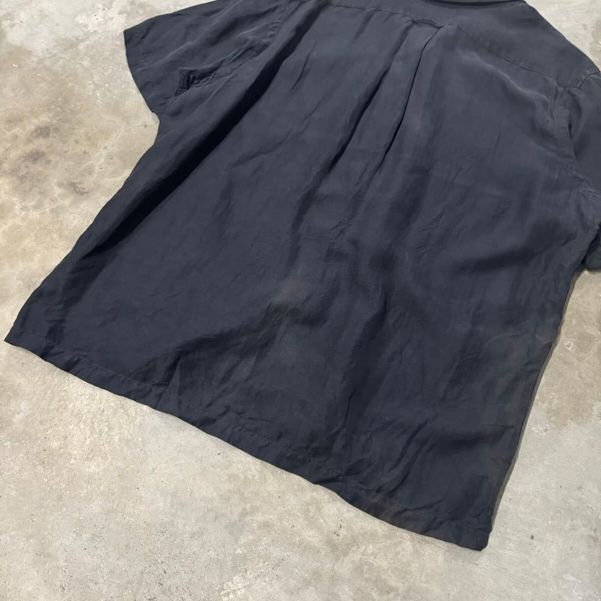 希少 90s Polo Ralph Lauren リネン シルク 半袖シャツ オープンカラー 開襟 ヴィンテージ ブラック 黒 COLDWEL HBT ヘリンボーン XL