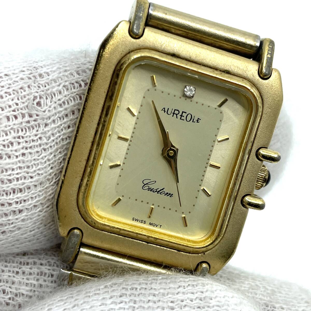 [ разряженная батарея ]AUREOLEore все Custom кварц наручные часы Gold циферблат 3 стрелки квадратное стразы камень один шарик металлический браслет SW-506