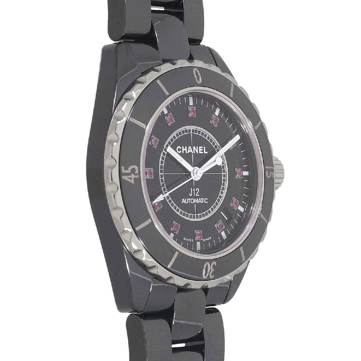 [中古]シャネル J12 ブラックセラミック 38MM H1635 ブラック×12Pルビー ボーイズ 送料無(wú)料 腕時(shí)計(jì)