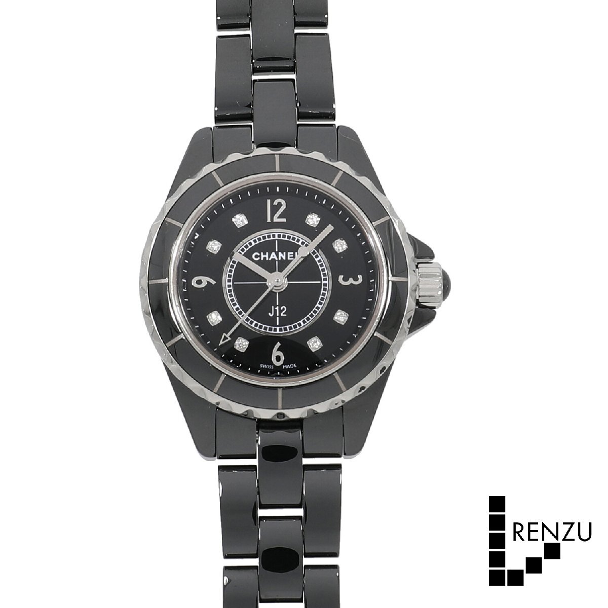 [中古]シャネル J12 ブラックセラミック 29MM H2569 ブラック×8Pダイヤモンド レディース 送料無(wú)料 腕時(shí)計(jì)