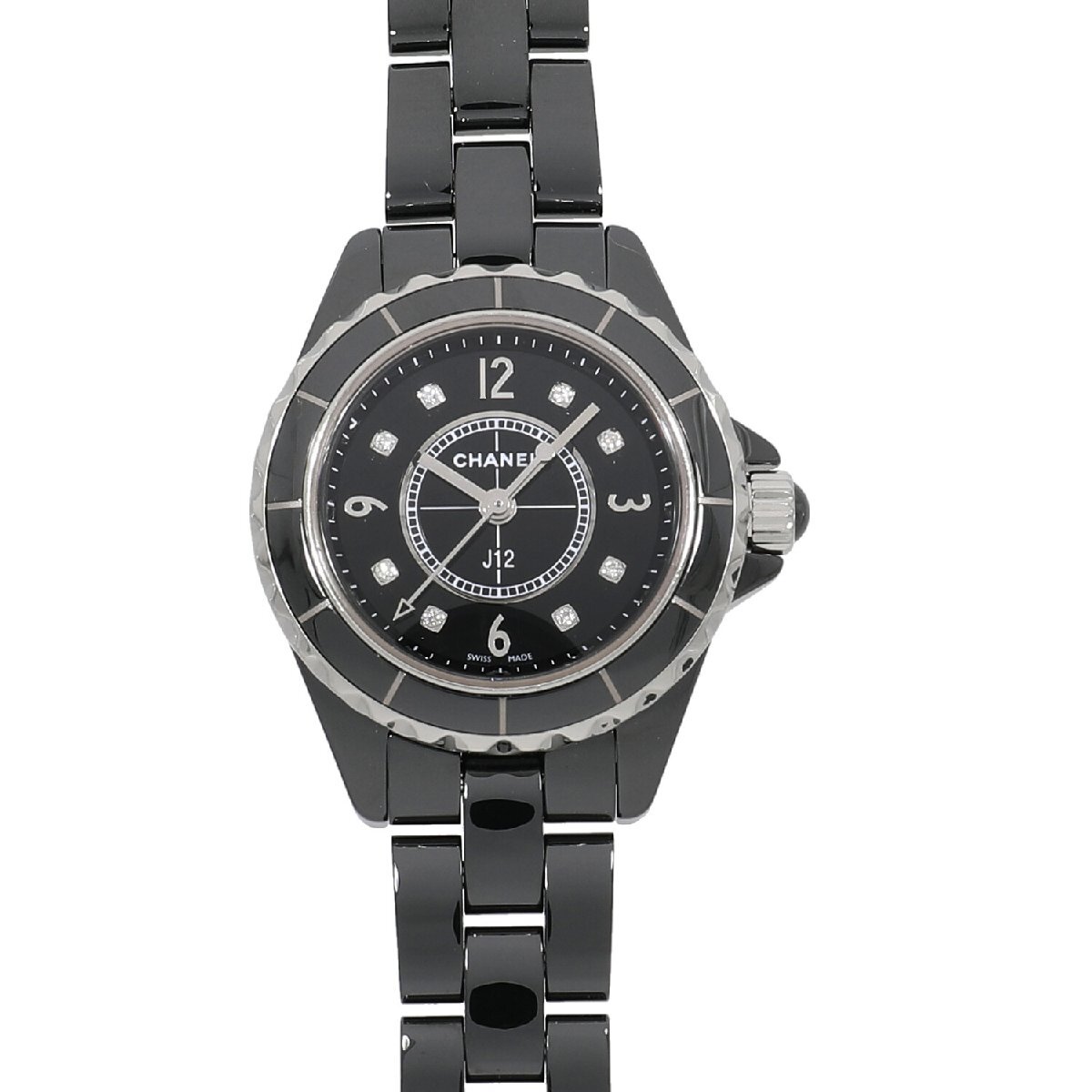 [中古]シャネル J12 ブラックセラミック 29MM H2569 ブラック×8Pダイヤモンド レディース 送料無(wú)料 腕時(shí)計(jì)