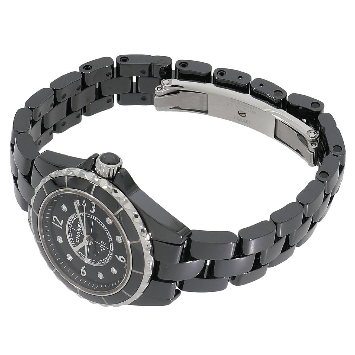 [中古]シャネル J12 ブラックセラミック 29MM H2569 ブラック×8Pダイヤモンド レディース 送料無(wú)料 腕時(shí)計(jì)