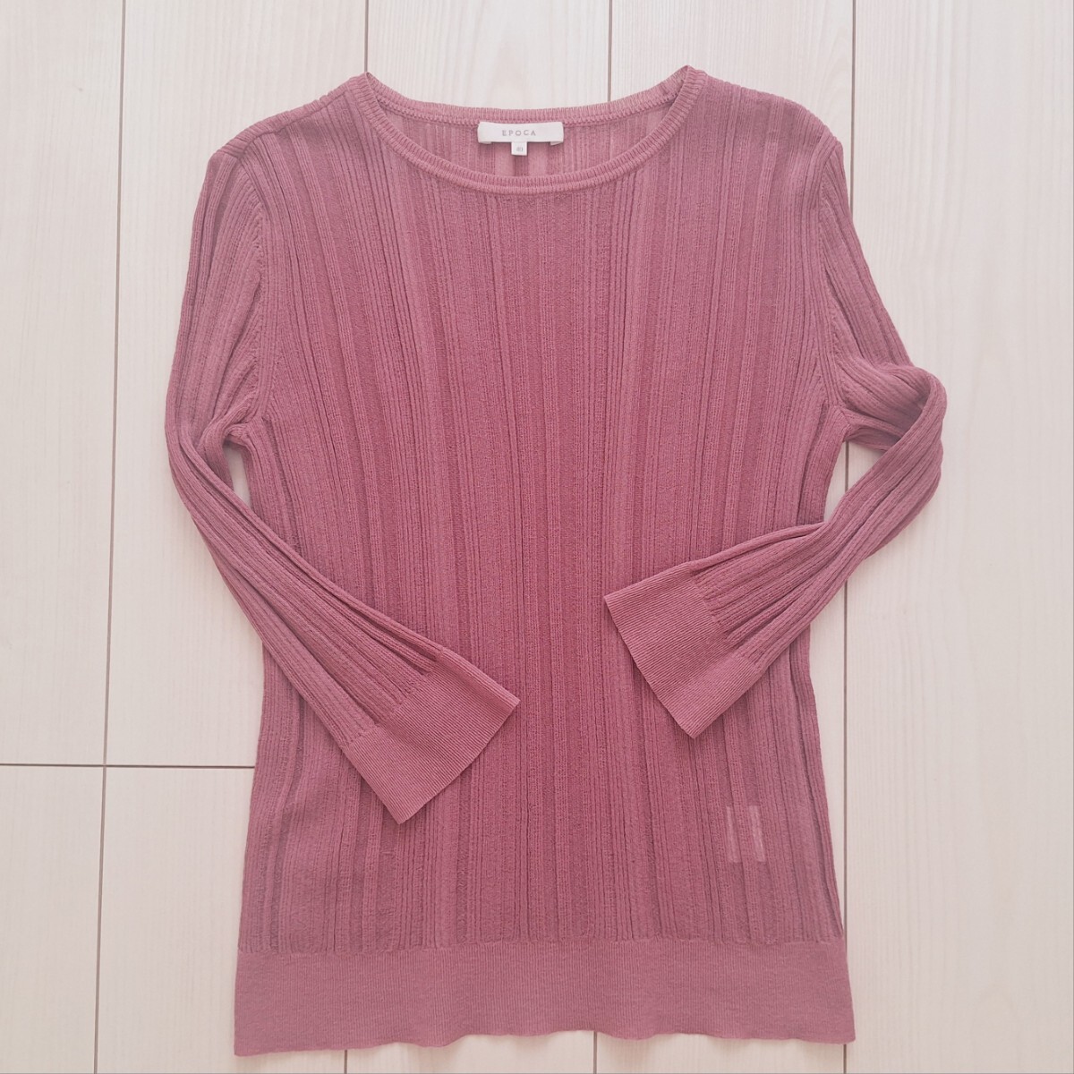 ◆美品◆EPOCA◆エポカ◆ピンク◆レース編み◆リブニット◆八分袖◆40◆