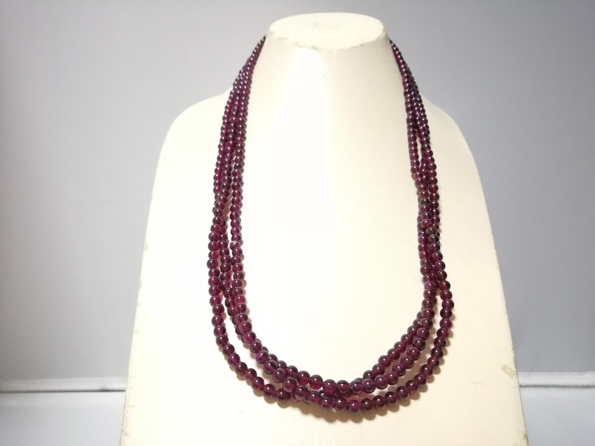 天然丸玉ガ?ネット3連　ロングネックレス＆イヤリングセット　11626