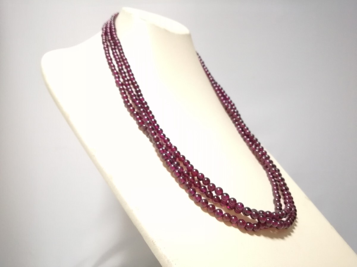 天然丸玉ガ?ネット3連　ロングネックレス＆イヤリングセット　11626