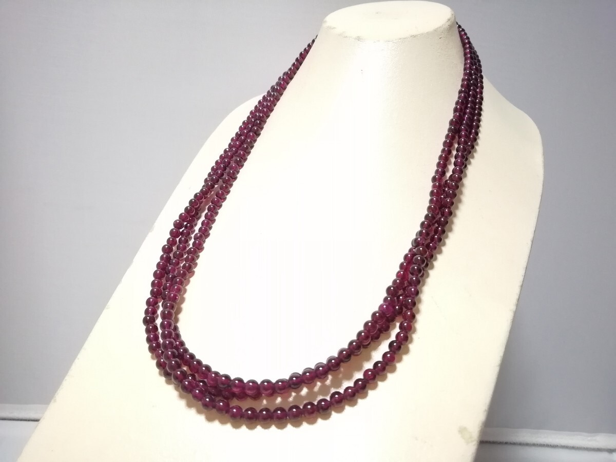 天然丸玉ガ?ネット3連　ロングネックレス＆イヤリングセット　11626