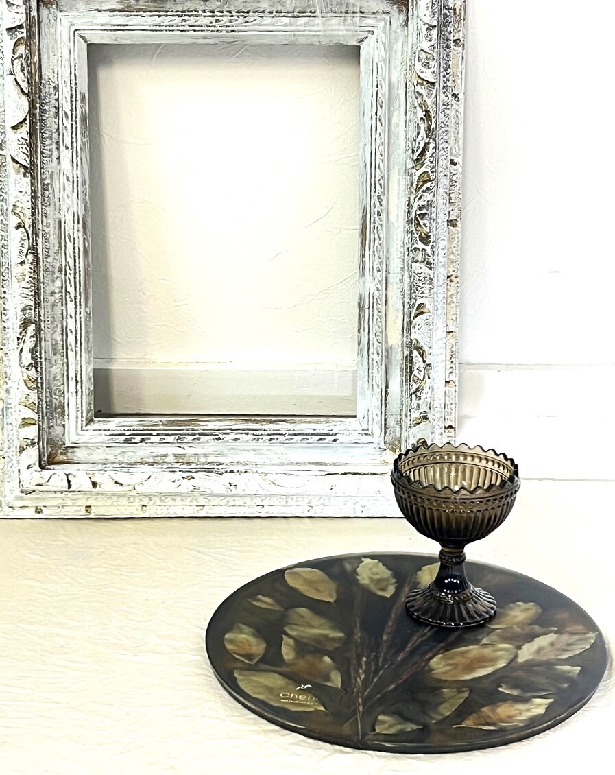 M3059【かなりレア!】ラウンドプレート 茶色系 ケーキプレート ドライフラワー 約Φ293㎜ 厚さ10㎜ ディスプレイ インテリア 雑貨 カフェ_画像2