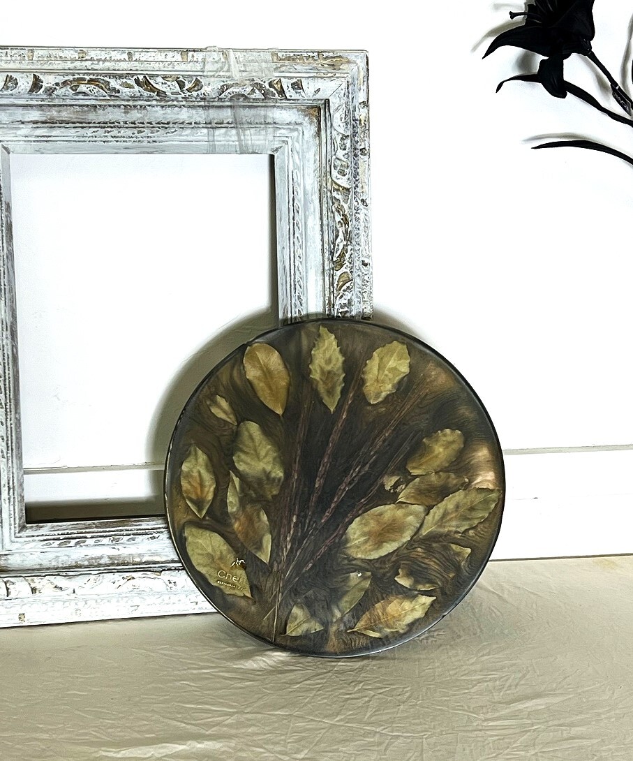 M3059【かなりレア!】ラウンドプレート 茶色系 ケーキプレート ドライフラワー 約Φ293㎜ 厚さ10㎜ ディスプレイ インテリア 雑貨 カフェ_画像1