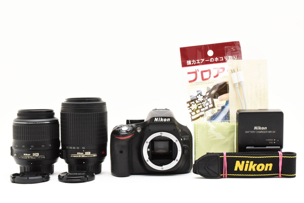 Nikon D5200　/　AF-S 18-55mm F3.5-5.6G VR　/　AF-S 55-200mm F4-5.6G ED VR　/デジタル一眼レフカメラ　デジイチ　レンズセットNo.12153