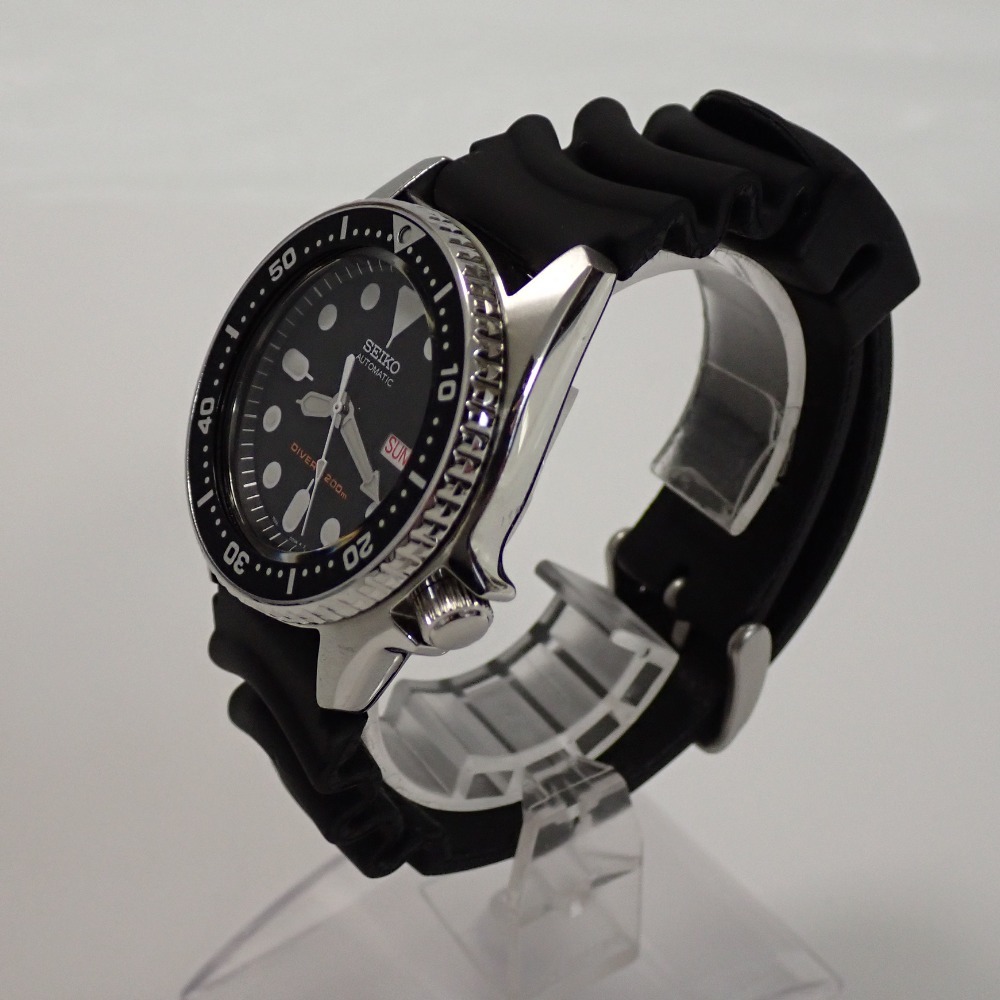Th988081 セイコー 腕時計 ダイバーズ 200ｍ 7S26-0030 SKX013 自動巻 SS ラバー デイデイト ブラック文字盤 メンズ SEIKO 中古