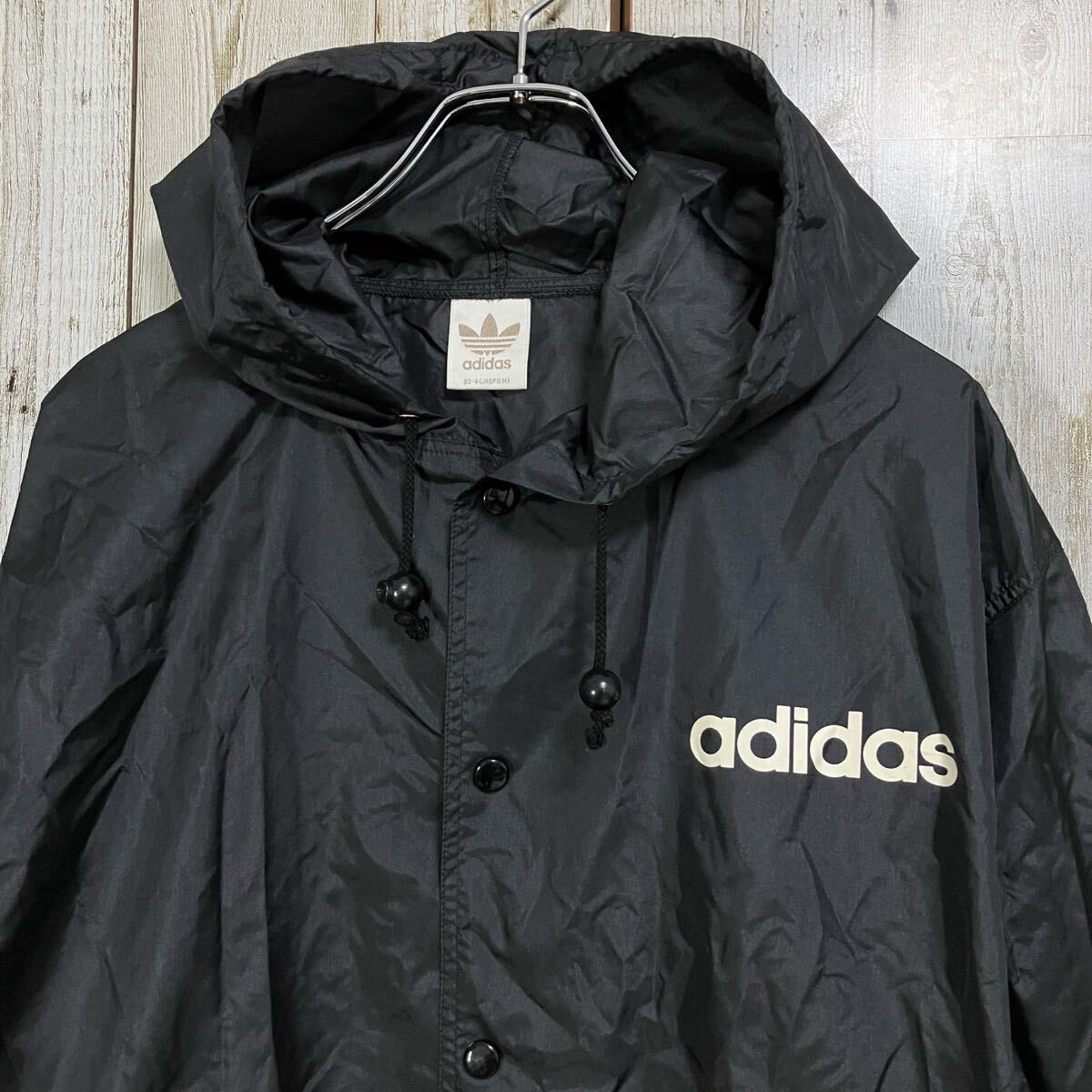☆adidas アディダス☆日本制☆ベンチコート 薄手 ナイロンジャケット ウィンドブレーカー ブラック M メンズ [送料無料☆匿名配送] e4883