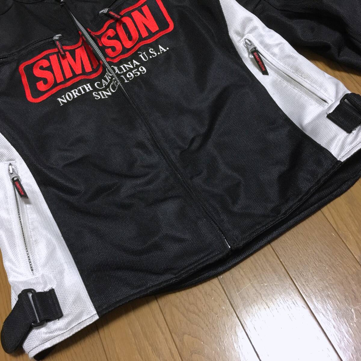 SIMPSON シンプソン 春夏 メッシュ パッド入り 2WAY ライダース ライディングジャケット メンズ LL 黒 ブラック ロゴ刺繍 半袖 バイカー