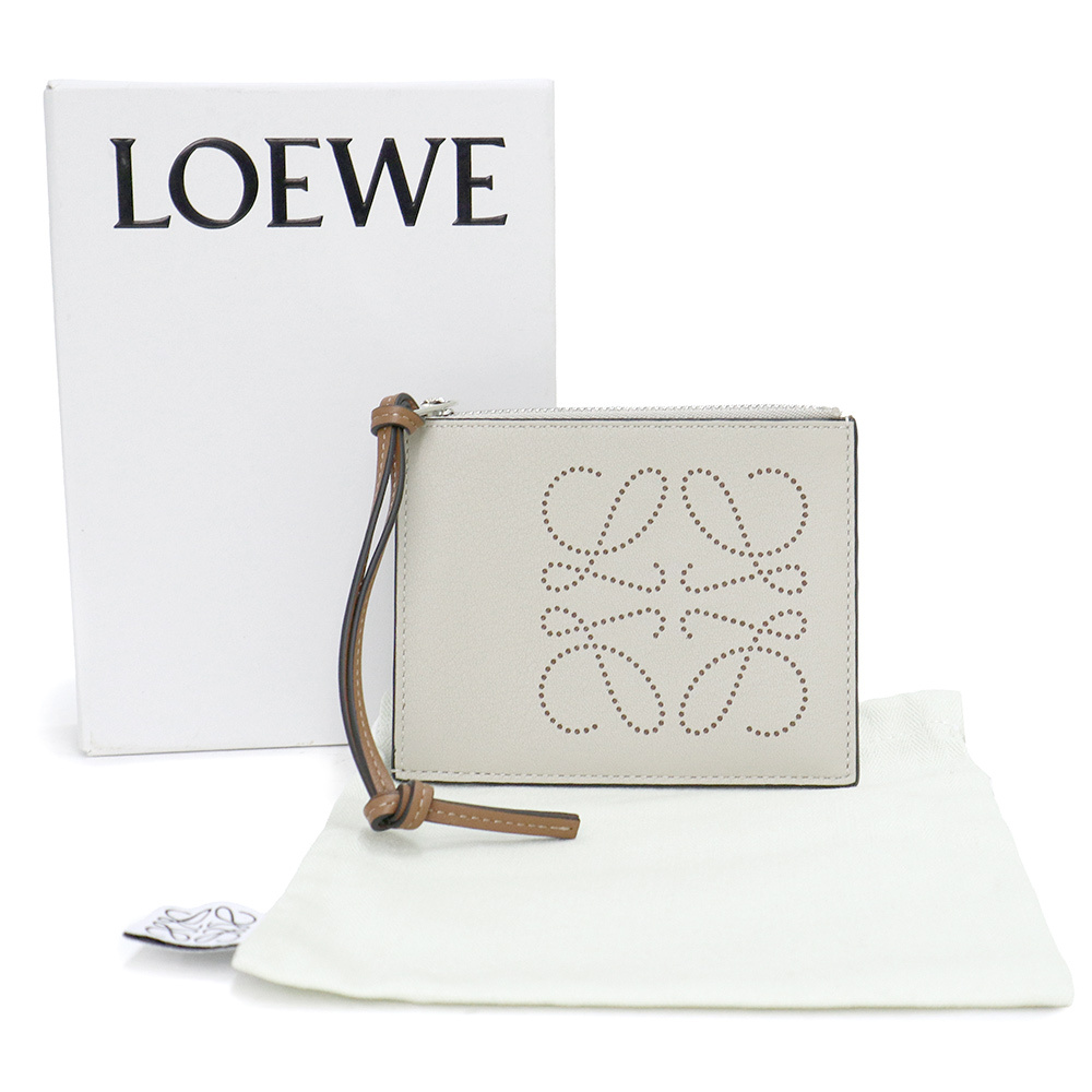 （新品?未使用品）ロエベ LOEWE フラグメント ケース アナグラム カード コイン 小銭入れ 財(cái)布 カーフスキン レザー ベージュ C500O37X01