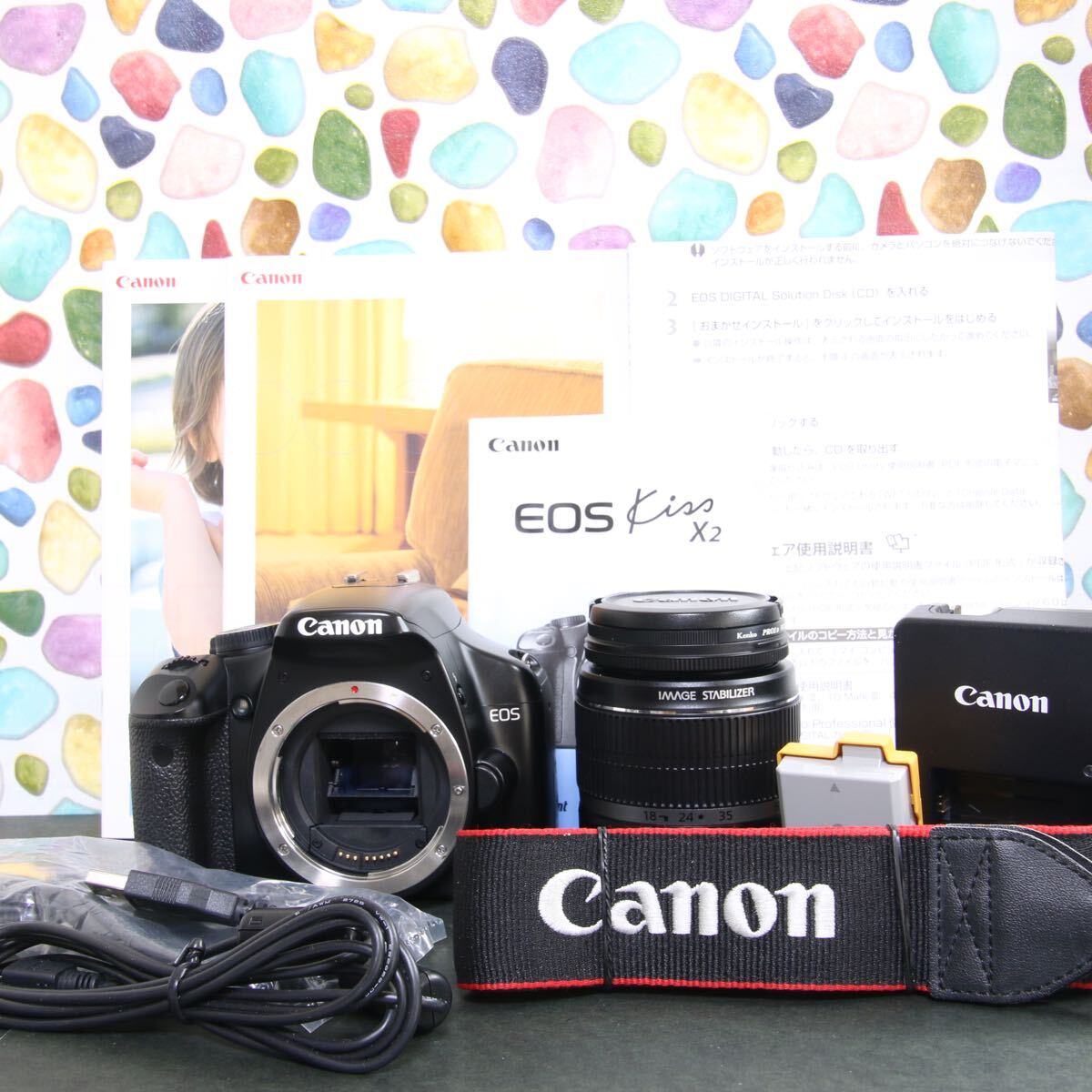 ♥︎◇付属品多数 ◇Canon KISS X2 ◇はじめての一眼レフ ◇手振れ補正 N】 付属品多数 Canon KISS X2 はじめての一眼レフ 手振れ補正