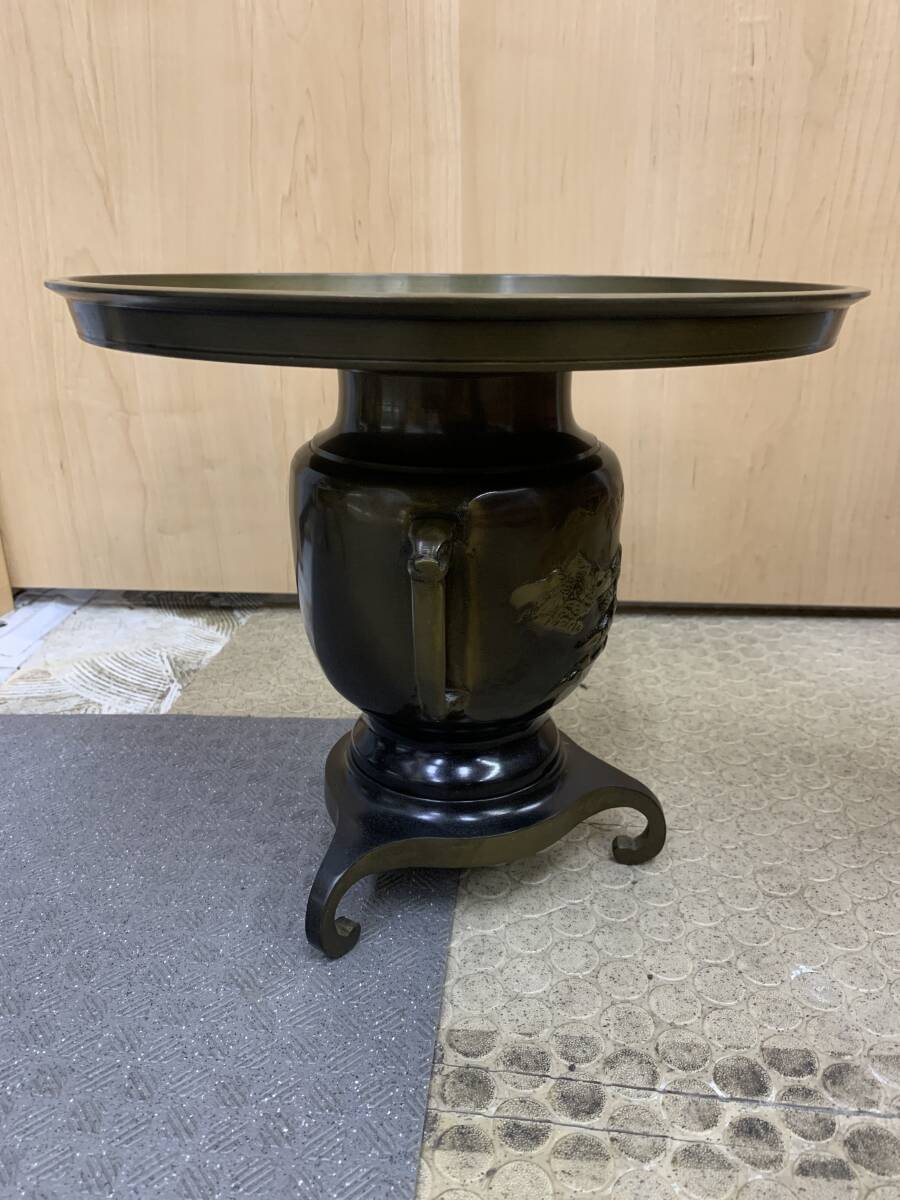N1768 唐銅 薄端花器 尺O薄端 共耳新山水 銅製 銅製品 金属工芸