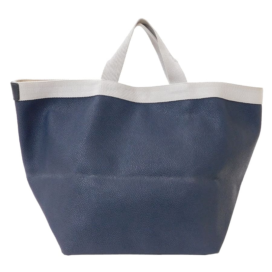 1円 ■ エルベシャプリエ トートバッグ ネイビー系×グレー系 PVC×レザー 大きめ HERVE CHAPELIER ■E.Cme.zE-02
