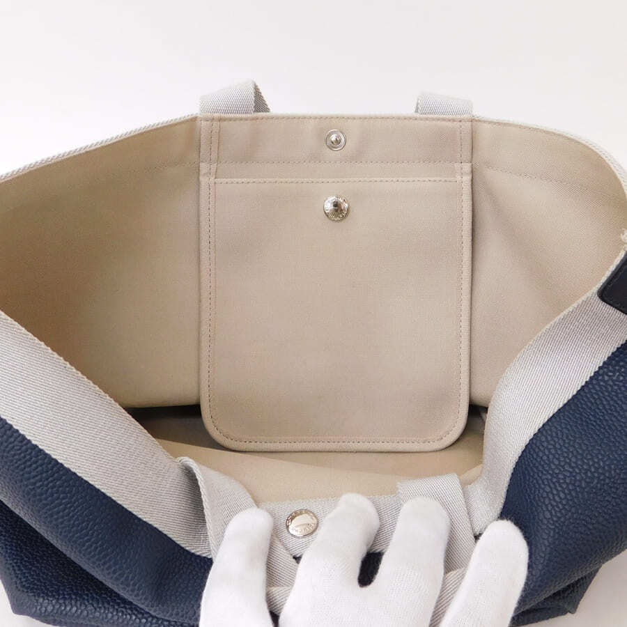 1円 ■ エルベシャプリエ トートバッグ ネイビー系×グレー系 PVC×レザー 大きめ HERVE CHAPELIER ■E.Cme.zE-02