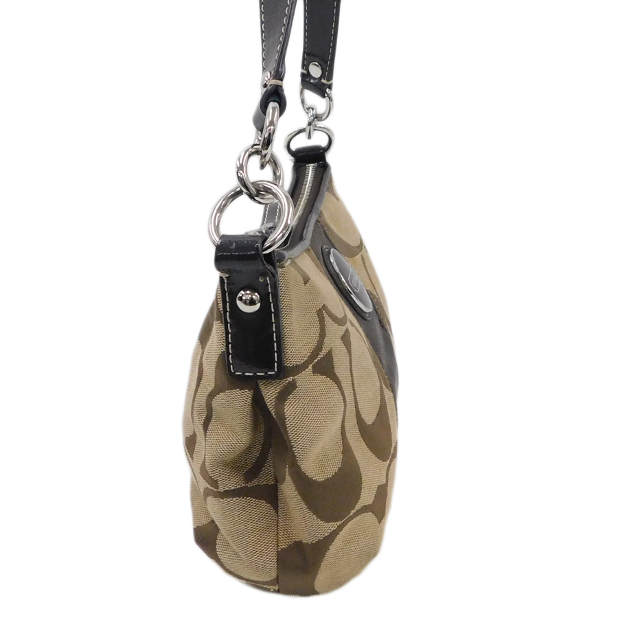 1円 ■ 極美品 コーチ 2wayバッグ F17439 ブラウン系 キャンバス ラージシグネチャー COACH ■E.Bii.pD-06
