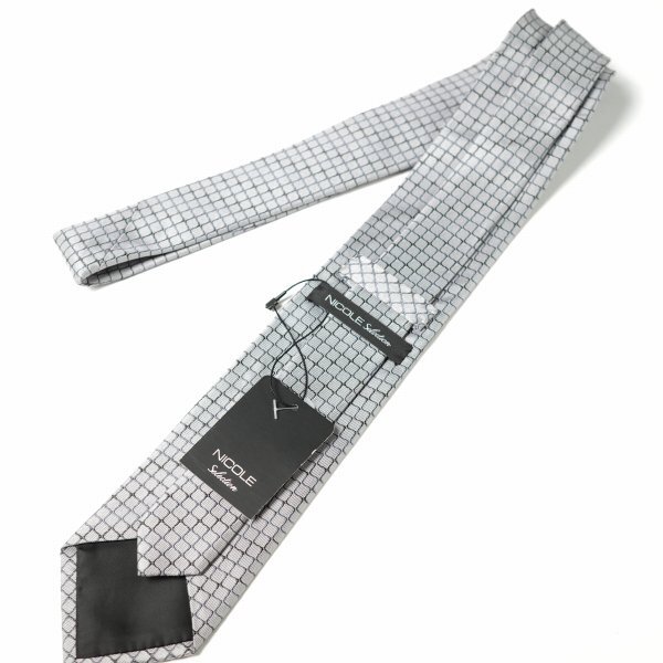 新品1円～★ニコル セレクション NICOLE selection メンズ シルク絹100% ネクタイ 織柄 グレー 本物 ◆3800◆