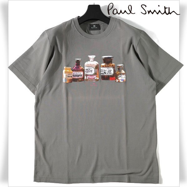 未使用1円～★ポールスミス Paul Smith メンズ 半袖 カットソー Tシャツ L グレー クルーネック Glass bottle 正規(guī)店本物◆4090◆