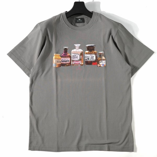 未使用1円～★ポールスミス Paul Smith メンズ 半袖 カットソー Tシャツ L グレー クルーネック Glass bottle 正規(guī)店本物◆4090◆