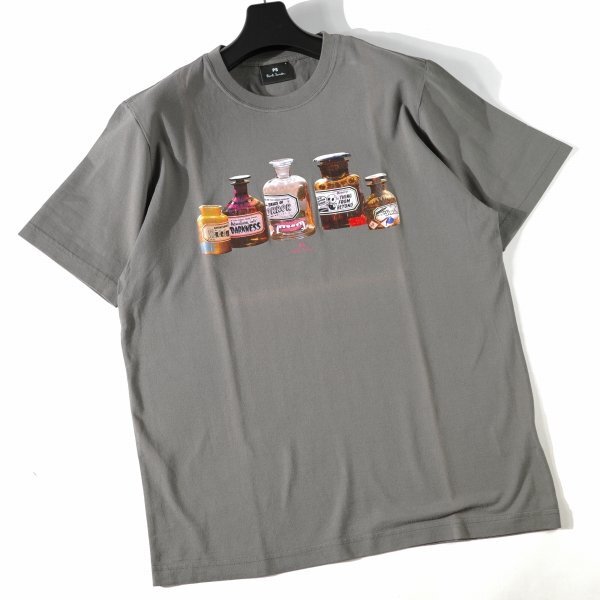 未使用1円～★ポールスミス Paul Smith メンズ 半袖 カットソー Tシャツ L グレー クルーネック Glass bottle 正規(guī)店本物◆4090◆