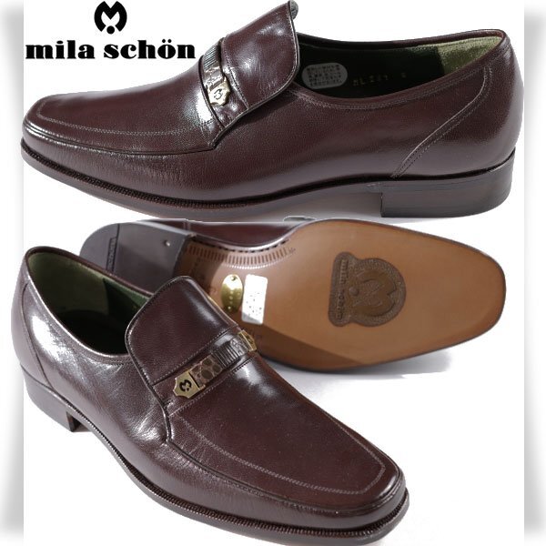 新品1円～★定価3.2萬(wàn) mila schon ミラショーン メンズ 日本制 牛革レザー ビットシューズ 6 1/2 24.5cm 濃茶 ユニオンロイヤル制 ◆4605◆