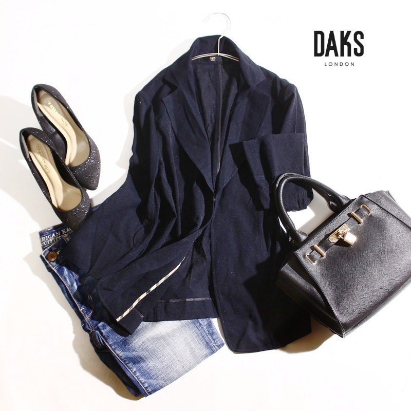 美品 ダックス DAKS ミセス 春 夏 涼し気 ほんのり艶 透け ジャージ― サマージャケット 9號(hào) 38 ネイビー 紺 スーツ 羽織 ジャケット 通勤