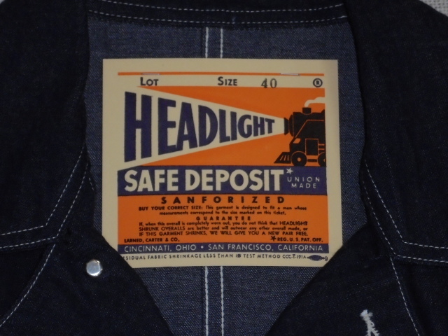 25 東洋 ヘッドライト HD15711 421 40 デニム カバーオール ワークコート HEADLIGHT 実名復(fù)刻