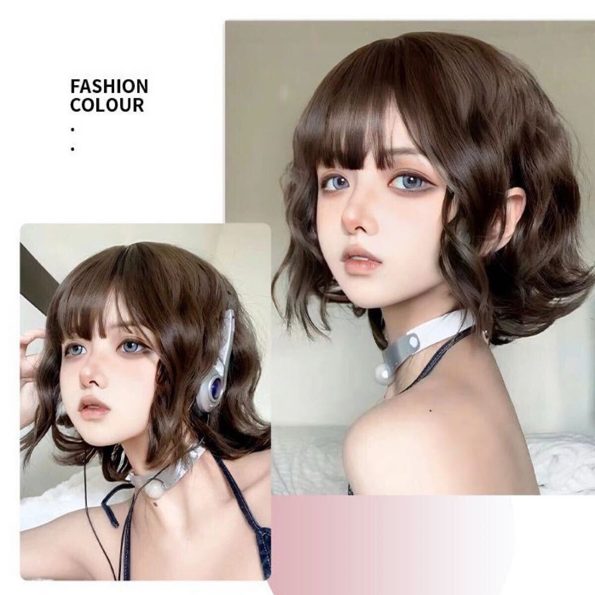 W54* полный парик мода парик парик Bob wave Karl химическая завивка черный Brown природа женский жаростойкий костюмированная игра парик 