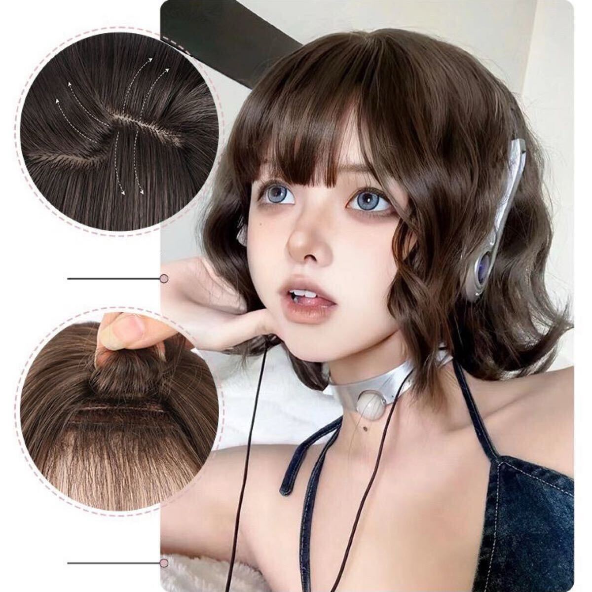 W54* полный парик мода парик парик Bob wave Karl химическая завивка черный Brown природа женский жаростойкий костюмированная игра парик 