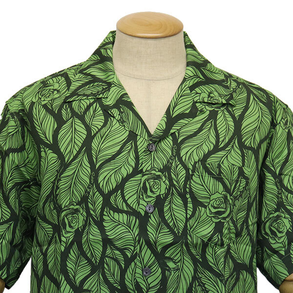 Schott (ショット) 3123013 HAWAIIAN SHIRT ROSE SHIRT ハワイアンシャツ ローズ 140(74)GREEN XXL