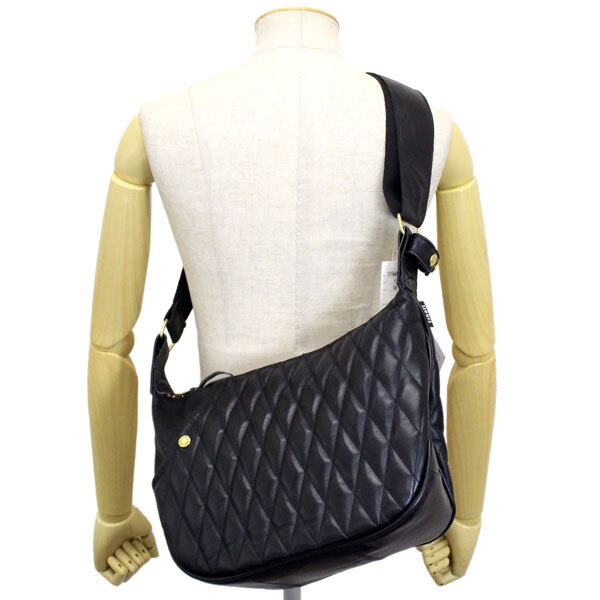 Schott (ショット) 3109022 23976005 PADDED BANANA BAG パデッドバナナ レザーショルダーバッグ 011BLACKxGOLD