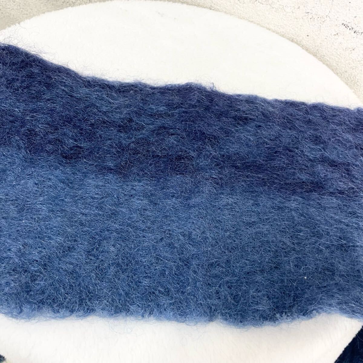 【贅沢品の極み】LOEWE ロエベ　マフラー　ストール　　アナグラム　ロゴ　モヘア　ウール　刺繍　フリンジ　ブルー　ネイビー