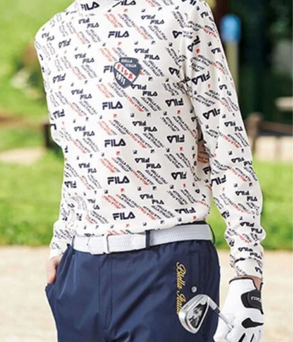 Ｌサイズ　新品FILAフィラ　ストレッチデザイン　モックネック長袖シャツ　総柄ホワイト　吸水速乾_画像8