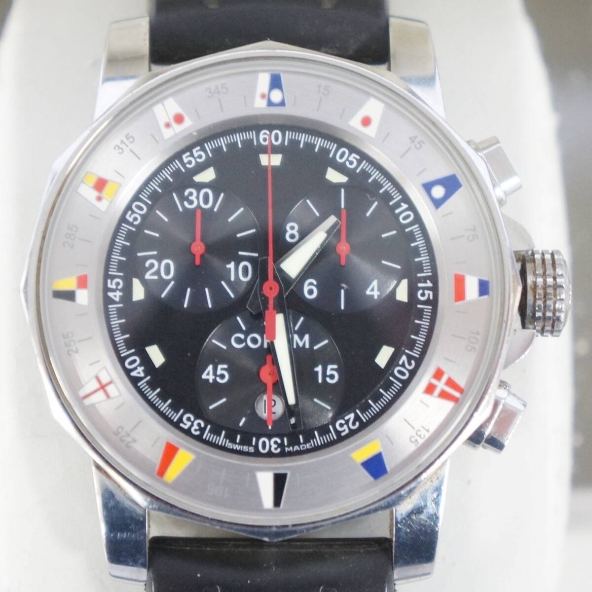 電池交換済 稼働品 CORUM コルム アドミラルズカップ 196.530.20 クロノグラフ デイト メンズ クォーツ 腕時計 箱付き 4805086011