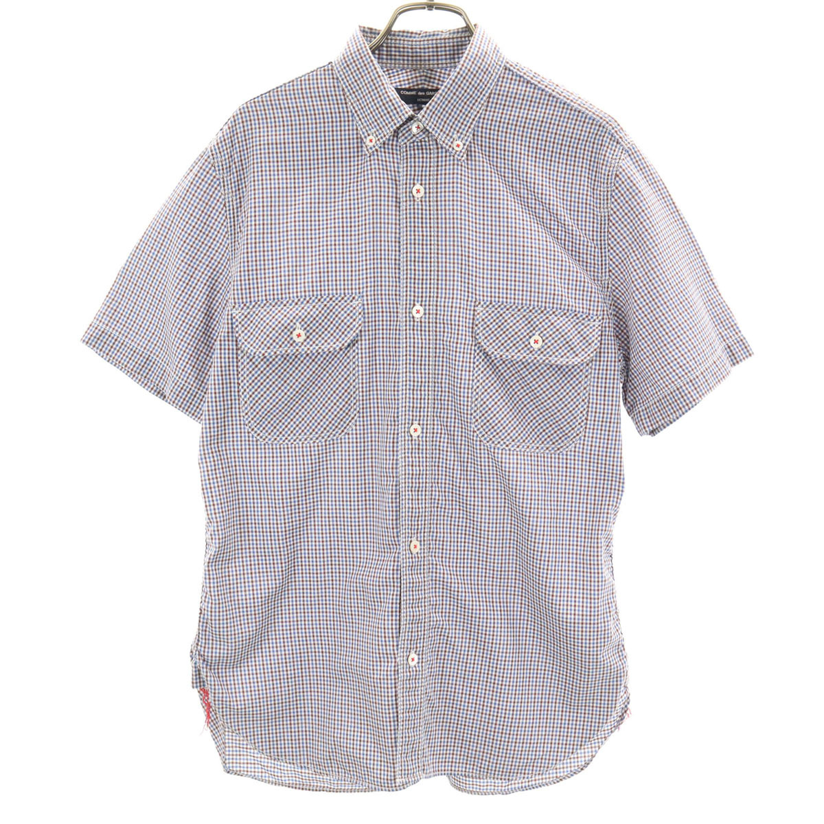 COMME des GARCONS HOMME コムデギャルソンオム 2014年 日本制 ギンガムチェック 半袖 ボタンダウンシャツ S ホワイト メンズ