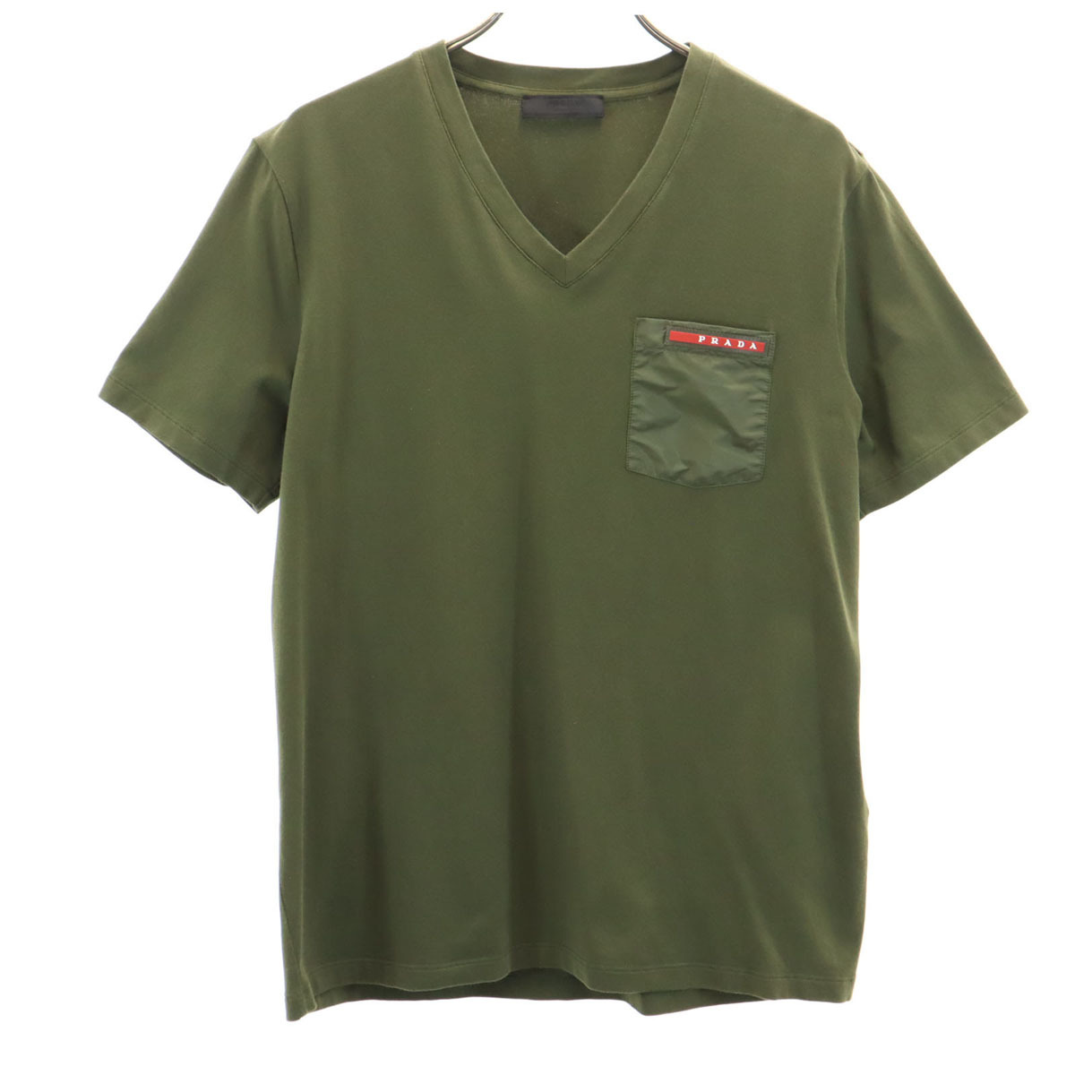 PRADA プラダ 半袖 Vネック Tシャツ S カーキ ポケT メンズ