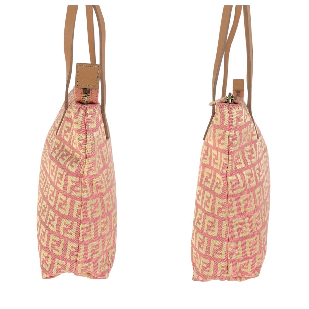美品 FENDI フェンディ ズッキーノ ピンク ベージュ キャンバス/レザー 2305 8BH021 028 トートバッグ ショルダーバッグ 502482