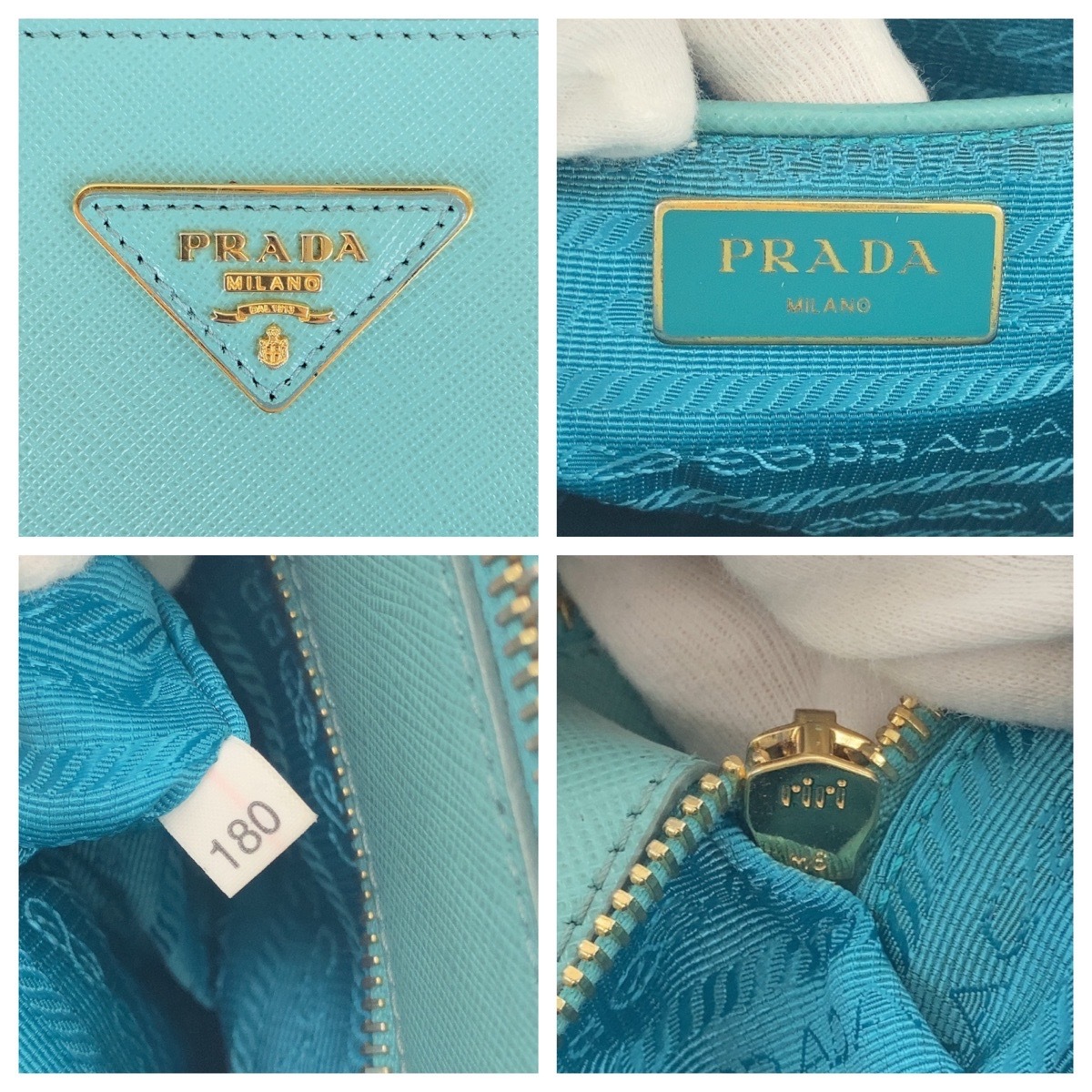  прекрасный товар PRADA Prada safia-no канава редкость треугольник Logo plate зеленый mint green большая сумка ручная сумочка женский 502964
