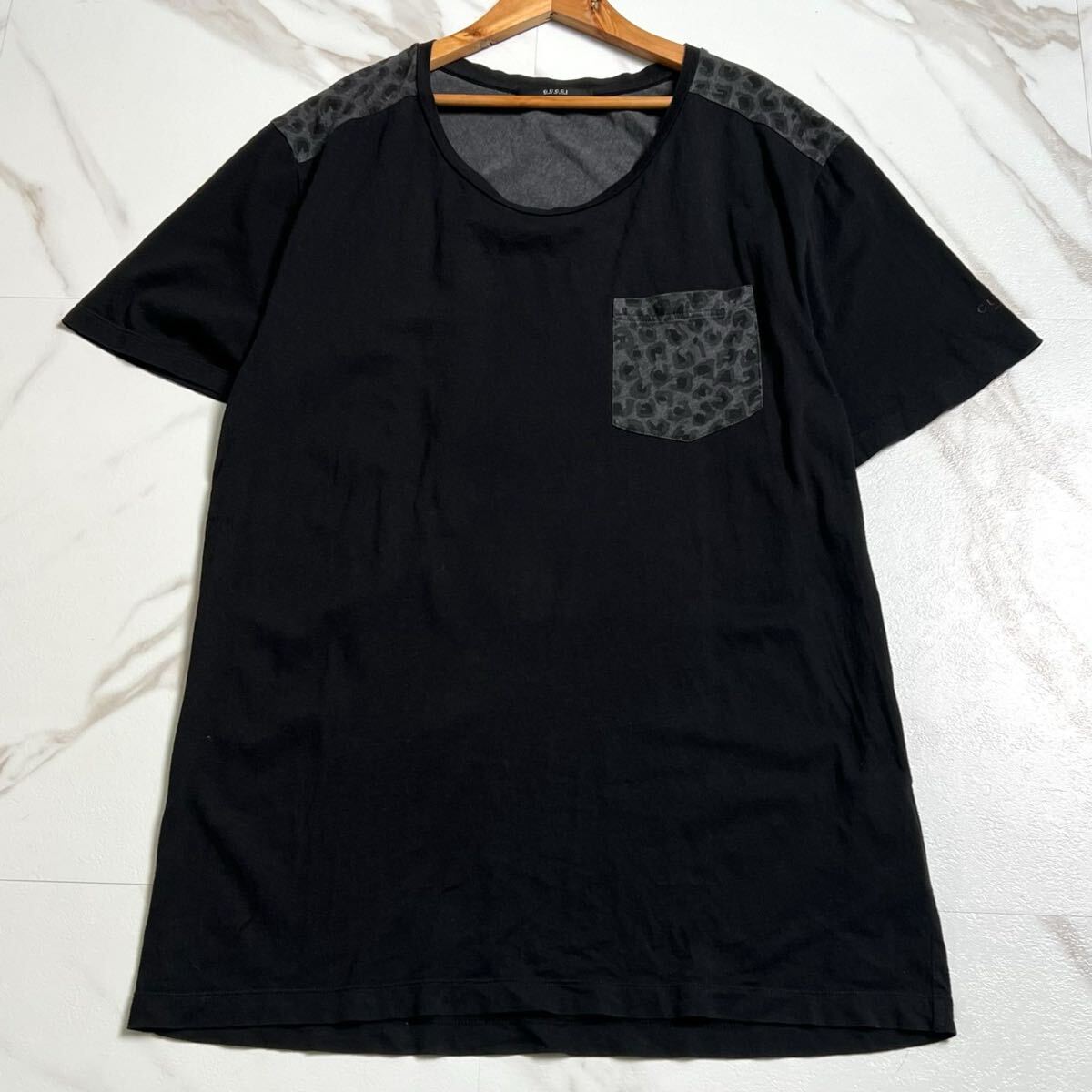 XLサイズ●GUCCI グッチ Tシャツ 半袖シャツ トップス カットソー トムフォード期 アニマル柄 切替 ストレッチ 黒 ブラック