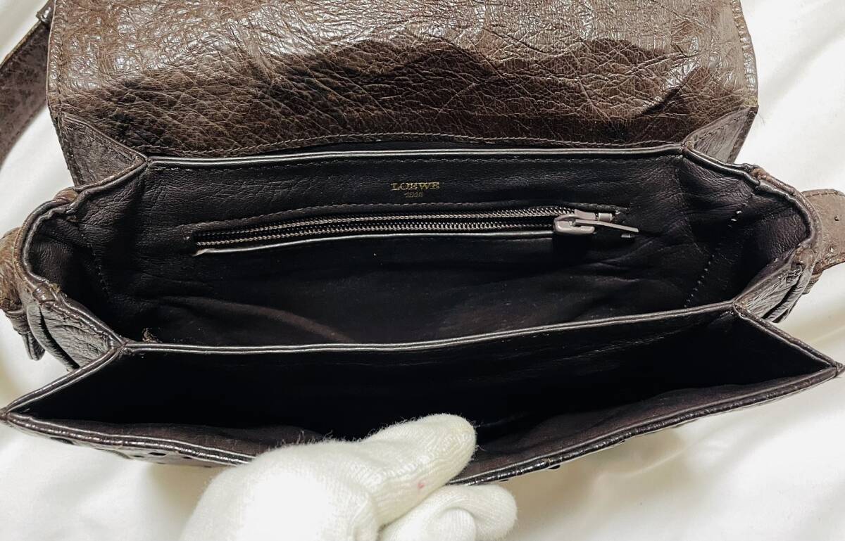 ヴィンテージ LOEWE ロエベ アナグラム金具　オーストリッチ ショルダーバッグ