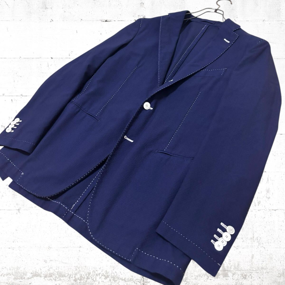 美品 LARDINI シアサッカー テーラード ジャケット ウール