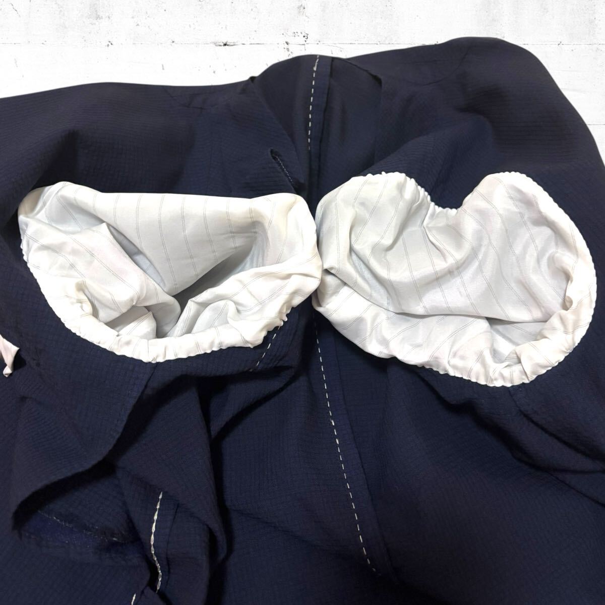美品　LARDINI シアサッカー　テーラード　ジャケット　ウール　ステッチ　ラルディーニ　イタリア製　ネイビー　紺色　48 L アンコン